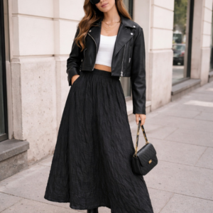 Pierre Luigi Kırışık Etek Siyah