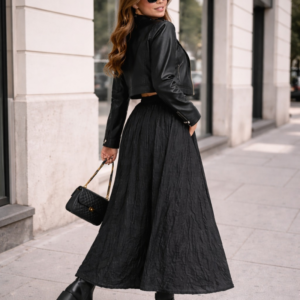 Pierre Luigi Kırışık Etek Siyah